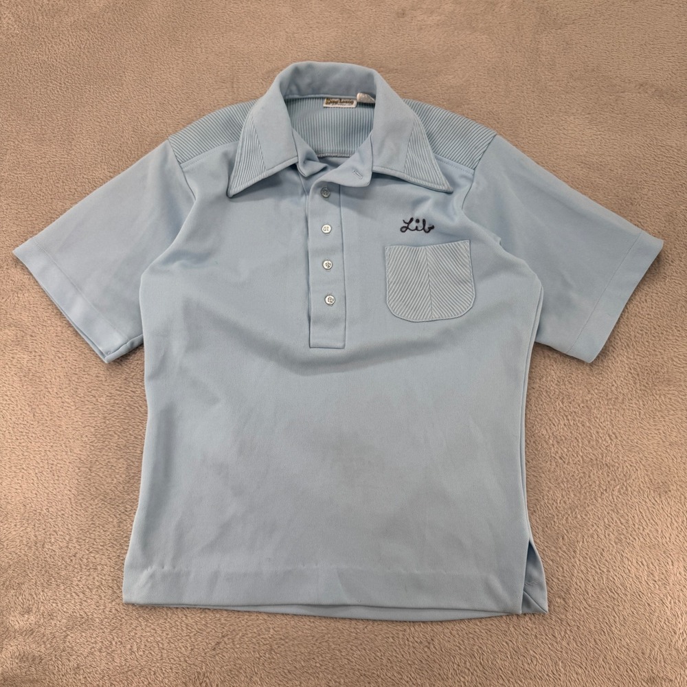 VTG‎ 70s King Louie Lil Lamb Standard Bowling Polo Shirt Mens Medium Blue Retro
